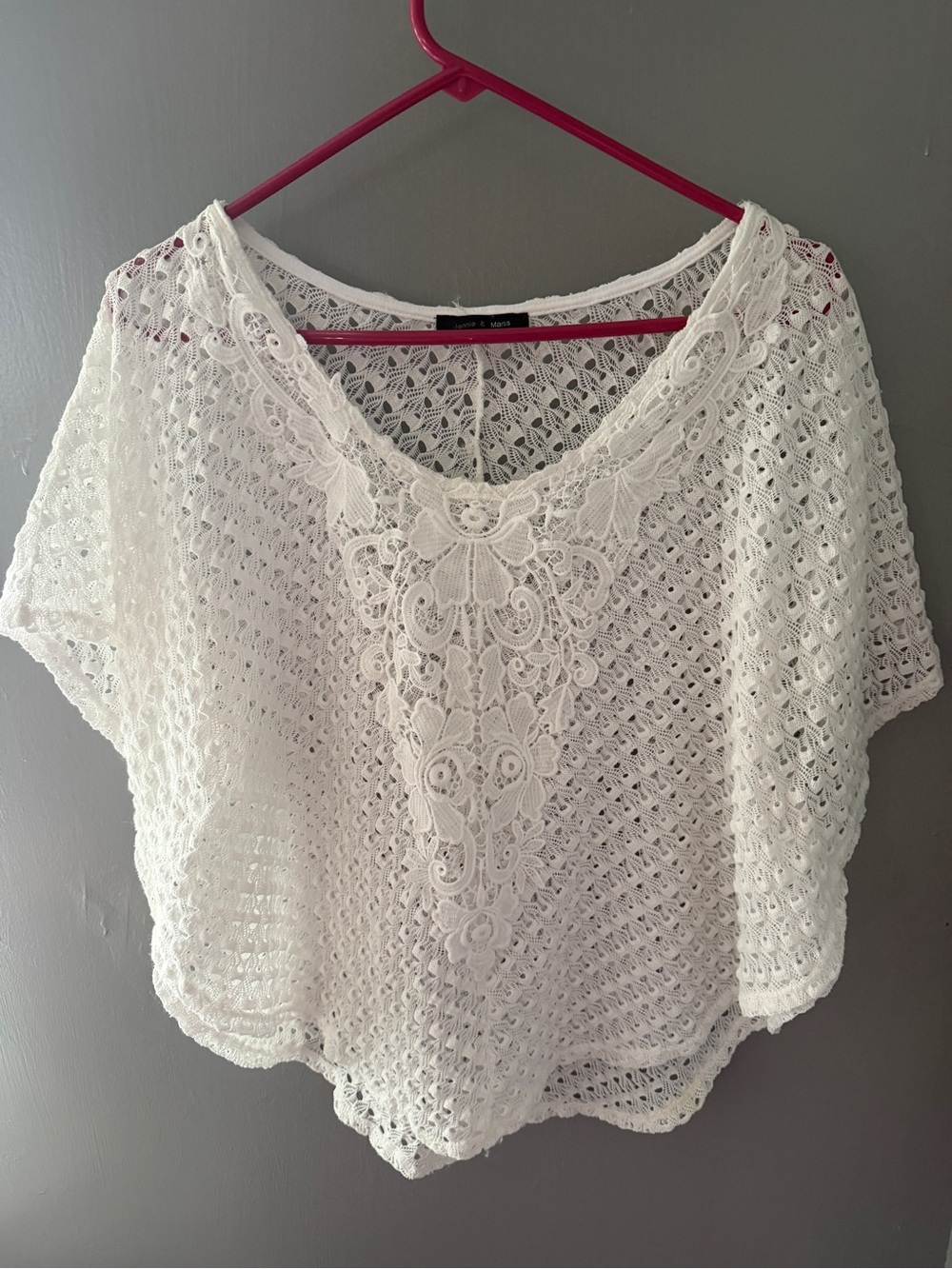 Crochet Lace Overlay Tunic Top - White